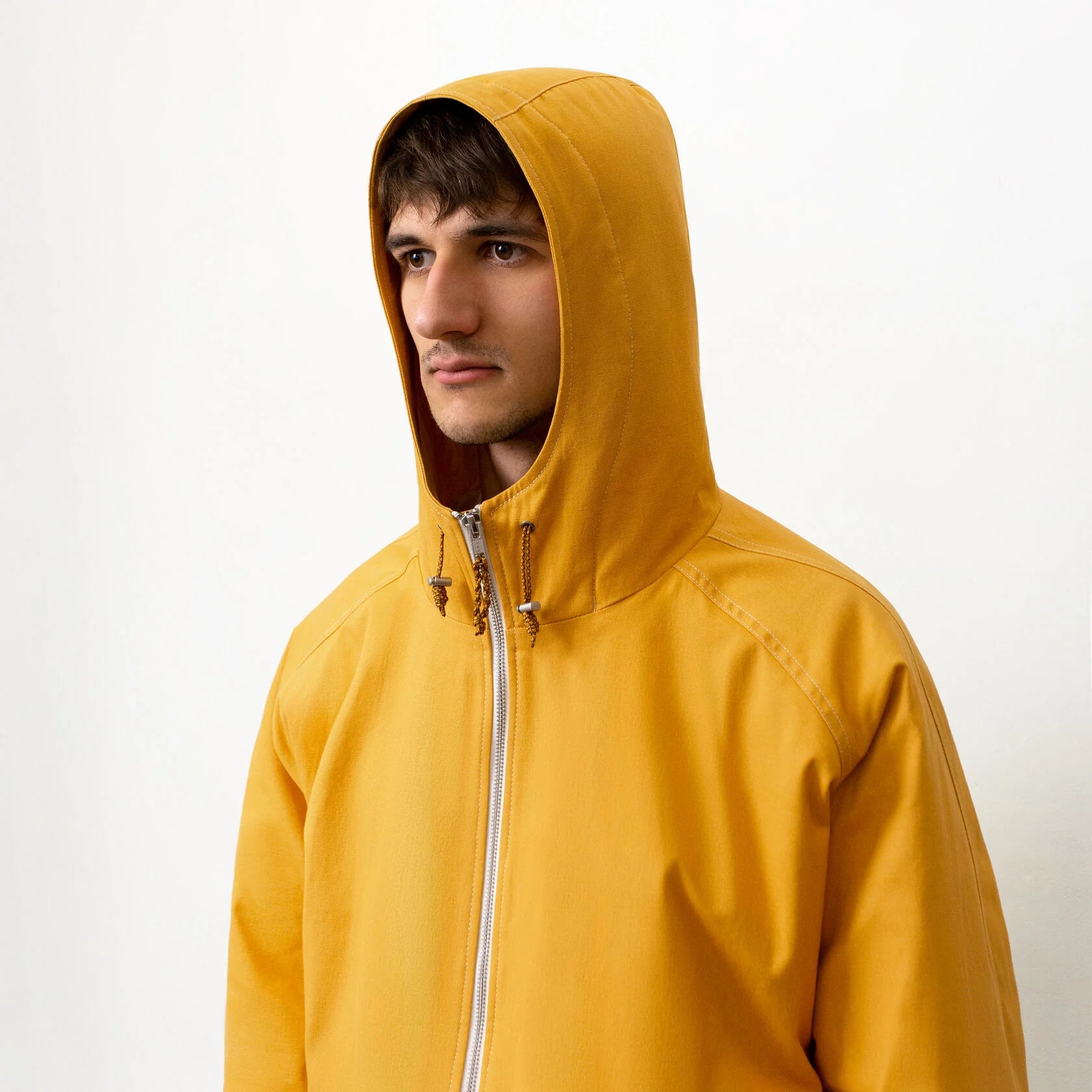 Yellow hooded jacket sales